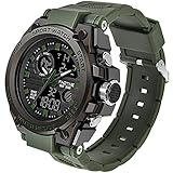 findtime Herren Sport Uhren Militär Outdoor Große Armbanduhr Digital Analog Zwei Zeitzonen LED Kalender Männer Jungen