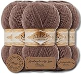 Hobby YARN 3x Etikettenlabel mit Alize Angora Gold Wolle Premium 5x100g als Set | Yarn | Garn | Dünne Mohair aus Schurwolle Uni Einfarbig Strickgarn (Cocoa | 493)