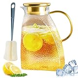 1.8L/63oz Glaskanne Mit Deckel, Auslaufsicherer Kühlschranktür Glaskanne Mit Bürste, Wasserkrug Mit Edelstahl Deckel, Hoch Borosilikatglas Glaskanne, Für Heiße Oder Kalte Hausgemachte Getränke