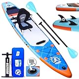 Stand up Paddling Board Aufblasbare SUP Board Set, inkl. Kajak Sitz, Cam Halterung, Integrierte Kick-Pad, 3 Finnen, Verstellbares Doppel-Paddel, Komplettes Zubehör, 330x76x15cm, Tragkraft bis 150Kg