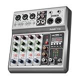 Aveek Professioneller Audio-Mixer, Soundboard-Mischpult mit 5-Kanal-Digital-USB-Bluetooth-Hall-Delay-Effekt, Eingang 48 V Phantomspeisung, Stereo-DJ-Mixer für Aufnahmen, Live-Streaming, Podcasting