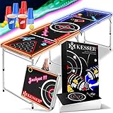 KESSER® Beer Pong Tisch Set mit Kartenspiel Trinkspiel LED-Action inkl. 100 Becher (50 Rot & 50 Blau), 6 Bälle + Regelwerk Partyspiele Table Höhenverstellbar KlappbarerClassic mit Led + Kartenspiel