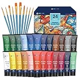 INK LAB Acrylfarben Set 24 x 36 ml, Acrylfarbe mit 10 hochwertige Pinseln, acrylic paints mit hoher Viskosität und starker Deckkraft, Ideal für Leinwand, Holz, Papier, Stoffe, Anfänger und Profi