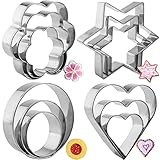 12-teiliges Ausstechformen, Backset, Herz, Blume, rund, Sternform, Kekse, Edelstahl, Metallformen für Küche, Backen, Geburtstag, Weihnachten, Valentinstag, kleine Ausstechformen