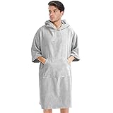 MOERAE Badeponcho Damen & Herren,Badetuch mit Kapuze,Verdicktes surf poncho,für Strand, Schwimmbad, Zuhause(Hellgrau