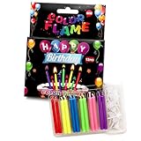 NiceNaiils 12 Stück Geburtstagskerzen mit Bunten Flammen - Kreative Farbige Flamme Kuchenkerzen für Party & Geburtstag - Inkl. Halter - Bunte Kerzen für Kuchen Deko & Besondere Anlässe
