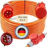 Starkstromkabel 16A H07BQ-F 5x1,5 Orange Starkstrom Verlängerungskabel CEE Verlängerung 16 Ampere Kabel 5x1,5mm2 Baustelle Werkstatt Industrie Geeignet Outdoor IP44 (10m)
