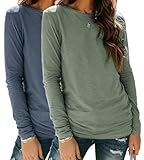 YUTILA 2er Pack Damen Langarmshirt Basic Rundhals Einfabrig Shirt Casual Lässig Oberteile Langarm T-Shirt