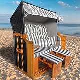 BRAST® Strandkorb Ostsee 3-Sitzer XL für 2-3 Personen | 155cm breit | 2 Designs | Tragkraft bis zu 500kg | verstellbare Rückenlehne | Grau/Weiß - gestreift