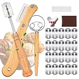 WhaleO Bäckermesser 3er Set, Dänischer Schneebesen, Dänischer Teigbesen Teigmesser mit 20 Ersatzklingen und Lederschutzhülle für Gerade und Geschwungene Schnitte zum Brotbacken, Brotbackzubehör