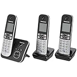Panasonic KX-TG6823GB DECT Schnurlostelefon mit Anrufbeantworter (3 Mobilteile, strahlungsarm, Eco-Modus, GAP Telefon, Festnetz) schwarz