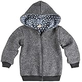 Lilakind Kinder Jacke Wolljacke Kapuzenjacke Walkjacke Reißverschluss Grau meliert Kapuze mit Sternchen Gr. 98/104- Made in Germany