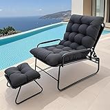 OVLRIJP Loungesessel Outdoor, Balkonsessel Liegestuhl Gartenliege, Relaxsessel Garten mit Hocker, Auflage Abnehmbar, 5-Positionen Liegefunktion, Relaxliege für Garten,Terrasse (Grau)