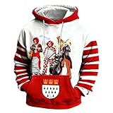 Herren Karneval Kölsch Kostüm Langarm Gestreiftes Kapuzenpullover Kölner Clown Kordelzug Hoodie Sweatshirt Kölle Alaaf Kapuze Pullover Oberteile mit Taschen Festival Fasching Outfit (08 Rot, XXXXXL)