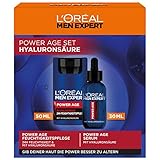 L'Oréal Men Expert Pflegeset gegen Falten für Männer, Geschenkset mit Anti-Aging Gesichtscreme und Serum für müde und matte Haut, Geschenk für Herren mit Hyaluronsäure, Power Age, 1 x 50 ml, 1 x 30 ml