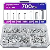 ANVINKU 700 Stück Aderendhülsen Set, 7 Arten Unisoliert Sortiment, 10-22 AWG für DIY Elektrische Projekt (0,5/0,75/1/1,5/2,5/4,0/6,0mm²)
