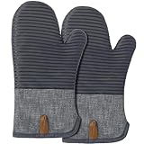 BONTHEE Ofenhandschuhe Hitzebeständige Extra Lang backhandschuhe für Kochen Backen Grillen - 2er Set - Anthrazitgrau