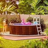 poolomio® Stahlwandpool rund 460 x 120 cm Holzoptik | Robuster Gartenpool als Aufstellbecken oder Einbaupool | Aufstellpool Komplettset mit Innenfolie 0,5 mm, Skimmer & Einlaufdüse