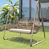 Gartenschaukel, 2-Sitzer Hollywoodschaukel mit Rückenlehne, Stabiler Metallrahmen, Outdoor-Schaukelbank, hollywoodschaukel ohne Dach geeignet für Hinterhof, Garten, Hof, Poolside (Beige + Gelb)