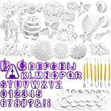 WJMY Fondant Ausstecher Backen DIY 84tlg Ausstechformen für Buchstaben, Zahlen, Rose Blume Formen Set Werkzeuge Auswerfer Stempel Modellierwerkzeug & Zubehör für Torten Deko