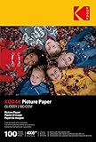 KODAK Picture Paper - Glänzendes Fotopapier, Pack mit 100 Blättern, Format A6 (10x15 cm), 180 g/m², Ideal für Tintenstrahldruck, Leuchtende Farben und Hoher Kontrast, Hochwertige Oberfläche