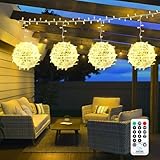 Bowfar Lichterkette Außen Strom, 20cm 4 Stück Große Kugel Hängend Lichterkette Weihnachtsbaum mit Fernbedienung Timer, Globe Weihnachtsbeleuchtung für Garten Hochzeit Party Weihnachtsdeko, Warmweiß