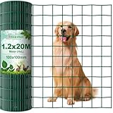 Amagabeli 1.2M X 20M Gartenzaun Zaun PVC-beschichteter Rostfrei 100 x 100mm 2.1 mm Drahtzaun Maschendraht Hundezaun Zaunelemente Grünen Drahtgitter Kaninchendraht Metal Forstzaun