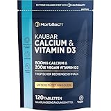 Calcium Hochdosiert Tabletten 800mg mit 200IE D3 | 180 Vegan Kautabletten | aus Calciumcarbonat | Horbaach