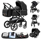 YAZOCO kinderwagen, kinderwagen 3 in 1 Kombikinderwagen reisesysteme mit Moskitonetz Regenschutz Fußsack, Zusammenklappen, Liegeposition