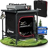 Polarheld Camping 2in1 Campingschrank & Campingtisch faltbar - inkl. Tragetasche, Abdeckhaube & 3 Haken - Robuste Campingküche & Campingmöbel für Outdoor-Abenteuer, Wohnwagen & Zelt