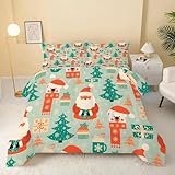 Syhi Qlty Bettdecke 135x200 4 Jahreszeiten,Schneeflocken Vierjahreszeiten Steppdecke Ganzjahresdecke Bettdecken - Kiefer Bettdecke Ohne Bezug Waschbar mit 2 Kissenbezug 80x80cm WeihnachtsmannDF112