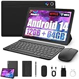 Tablet 10 Zoll 8-in-1 Kit Android 14 Tablet PC mit Hülle Tastatur Maus Stift Kopfhörer Netzstecker Kabel Octa-Core 12 GB RAM 64 GB ROM 1TB TF Erweiterbar 1280x800 IPS Touchscreen 5000 mAh (Schwarz)