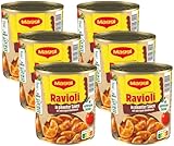 MAGGI Ravioli in pikanter Sauce, Teigtaschen mit Fleisch-Füllung, leckeres Fertiggericht für Topf & Mikrowelle, 6er Pack (6 x 800g)