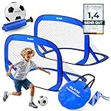 ELANI Fußballtor Kinder Pop-Up 2er Set - faltbar mit Ball & Pumpe, 50% Kleiner + Easy Aufbau, mini Fussballtor klein, Goal, Fussballtore für Garten Kinder, Fußballtore, Fussball Tor, Fußball (Blau)