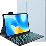 YHFZR Tastatur Hülle für Samsung Galaxy Tab S10 FE+/FE Plus 13,1 Zoll, [QWERTY Layout] Slim Hülle mit 7 Farben Beleuchtung Kabellose Tastatur mit Schützhülle, Blau