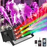 Hakuta Nebelmaschine, DMX Lichtstrahlen Rauchmaschine mit 12 LED bunten Lichtsteuerung & manuelle Steuerung & Fernbedienung Perfekt für Indoor Outdoor Hochzeit, Halloween, Party und Bühneneffekt