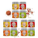 CARACHO Chiliflocken 3 x Geschenkset (3 Dosen je 4 Chili-Sorten) - Jalapeño 40g, Chipotle 40g, Amazonas 35g, Bird Eye 50g, Pikant bis sehr Scharf