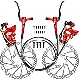 CNC Hydraulische Scheibenbremse Fahrrad，Hydraulik Scheibenbremsen Set ，Hydraulisch Bremse Vorne Und Hinten aus Aluminiumlegierung für MTB/BMX/rennrad/Mountainbike，Rot