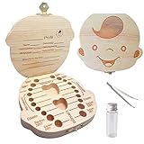 Sonfedo Milch Zähne Box, Zähne speichern Box für Kinder und Mädchen, Holz Speicher Baby Zähne Aufbewahrungsbox Geschenk, Deutsch Version (Junge)