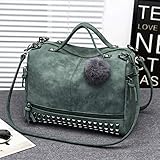 DIGJOBK Damen schultertaschen Leder weibliche Top-Griff Taschen nieten Größere Frauen Taschen Haar-Kugel-Umhängetasche Motorrad Messenger Bag(Color:Green)