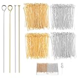 VILLCASE 800 Stück Kettelstifte, Nietstifte Offene Ösenstifte, Nietstifte Schmuckherstellung, Golden und Silberton Flachkopfstifte, 5CM, für Ohrring Anhänger Armband Halskette Schmuck DIY Handwerk