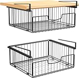 Unterregal Aufbewahrungskorb, 2 Stück Hängekorb Regal aus Metall, Unter Schrank Lagerung Organizer, Hängender Aufbewahrungskörbe für Küche, Speisekammer, Büro, Schreibtisch, Bücherregal (Schwarz)