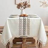 MIULEE Leinen Tischdecke 140x180cm Beige Blätter Leinenoptik Tischdecke Abwaschbar Table Cloth Boho Tischdecke Quadratisch für Küchentisch und Outdoor Tischtuch