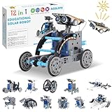 Solar Roboter Spielzeug für Kinder, 12-in-1 Solar Robot Kit DIY Bauspielzeug Experimente Spielzeug Bausatz, MINT-Fächer, Junge ab 8 9 10 11 12 13 Jahren (Blau)