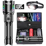WOWNIGHT Taschenlampe Led Aufladbar, Led Taschenlampe Extrem Hell 1000000 lumen, Taktische Taschenlampe Batteriebetrieben Mit Holster, 5 Modi, Stufenlose Dimmung, für Outdoor Notfälle Camping