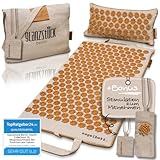 Glanzstück Berlin® Health Collection: XL Akupressurmatte Set ORIGINAL aus Leinen, Hilfe bei Verspannungen, Rückenschmerzen, Massagematte mit Kissen (Wärmefunktion) & Tasche, nachhaltig