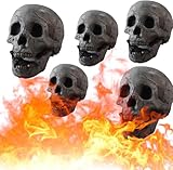 GETBSTOOP 5er-Pack Halloween Kamin Skelett Keramik furchteinflößende menschliche Schädel Feuerstelle langlebige Wiederverwendbare Feuerstellen Schädel Halloween Schädel förmige Feuersteine