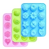 homEdge in Lebensmittelqualität, Backform mit Blumen- und Herzform, antihaftbeschichtet, 3er-Pack Silikonformen für Pralinen, Süßigkeiten, Gelee, Eiswürfel, Muffin (rosa, blau und grün)