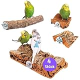 Vogelgaleria® Kork für Vögel 4-teiliges Set großes Korksitzbrett, Korksitzstange 20cm, 2X Korkpicksteine Korkzubehör Wellensittich Vogelzubehör