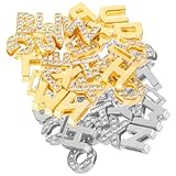 EXAOMBLE 48 Stück Buchstabenperlen Aus Legierung Mit Strasssteinen Schmuckzubehör Aus Legierung DIY Handgelenkband Schlüsselanhänger Halsbandzubehör Silber Gold Buchstabenperlen